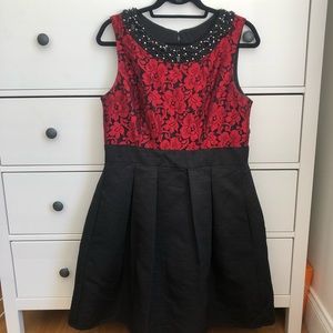 Eliza J Black/Red Lace Fit and Flare Dress